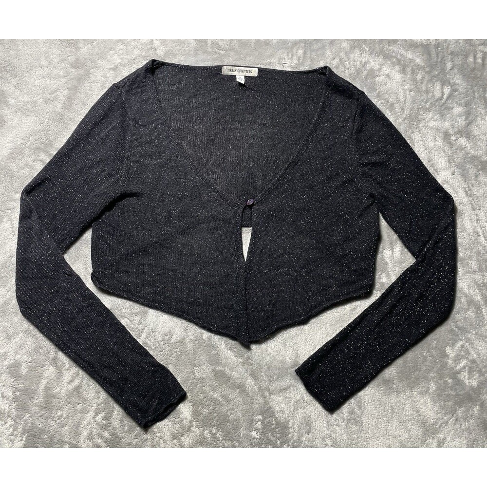 Urban Outfitters Black Metallic Shimmer Cropped Cardigan Single Button Size L